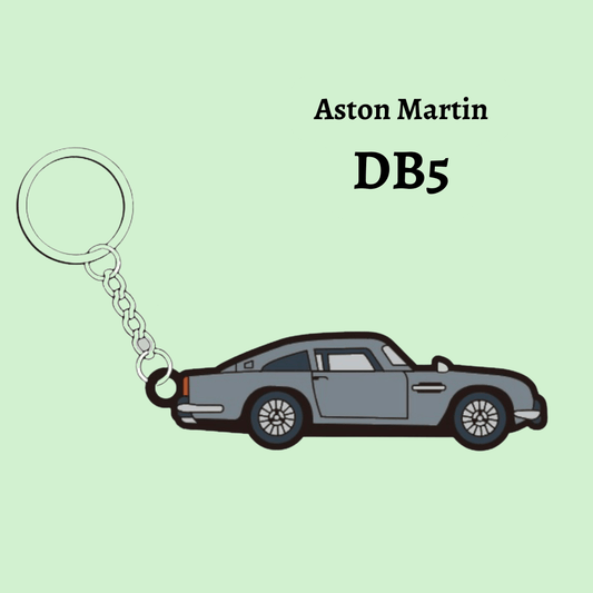 Close-up image of The Keyring Garage's Aston Martin DB5 keyring, showcasing classic design and British automotive heritage, reminiscent of James Bond's iconic ride.