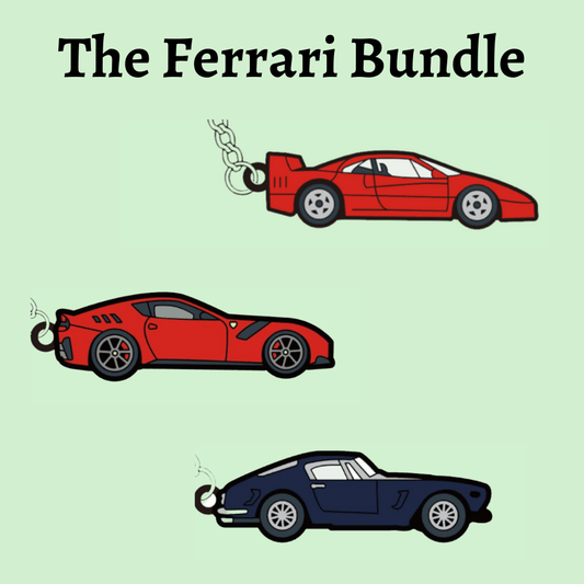 Assorted selection of The Keyring Garage's Ferrari keyrings, showcasing a range of iconic models and meticulous craftsmanship, perfect for enthusiasts and collectors alike.