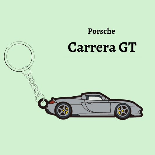 Detailed photograph of The Keyring Garage's Porsche Carrera GT keyring, highlighting precision engineering and iconic Porsche design.